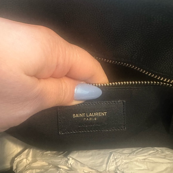 YSL Grain De Poudre Matelasse Chevron Monogram Shopping Bag Black vintage - Picture 10 of 11